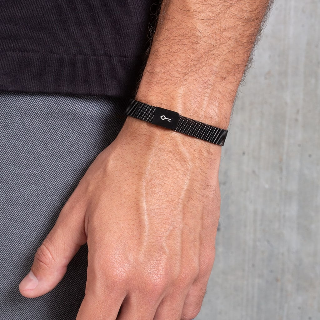 Pulseira Aco Malha De Aco Ima Preto Aj