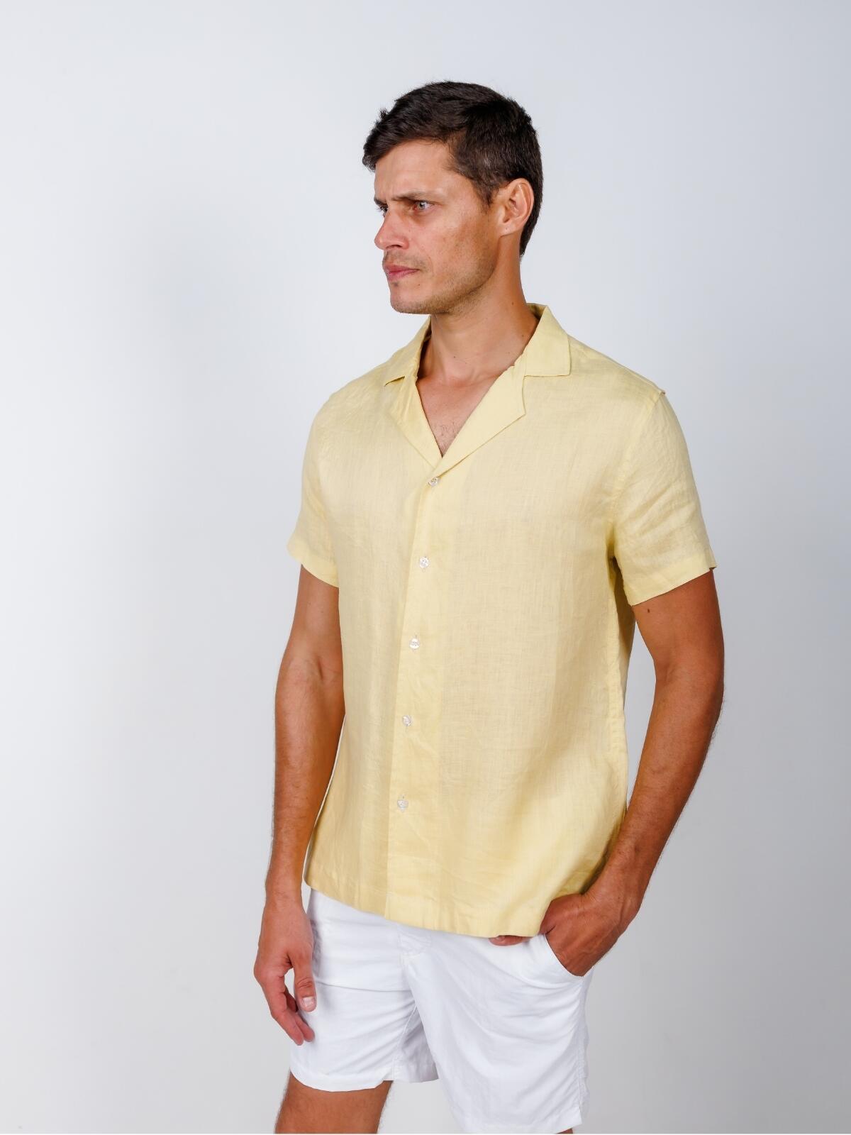 Camisa de Botão MC Cubana Puro Linho Gold