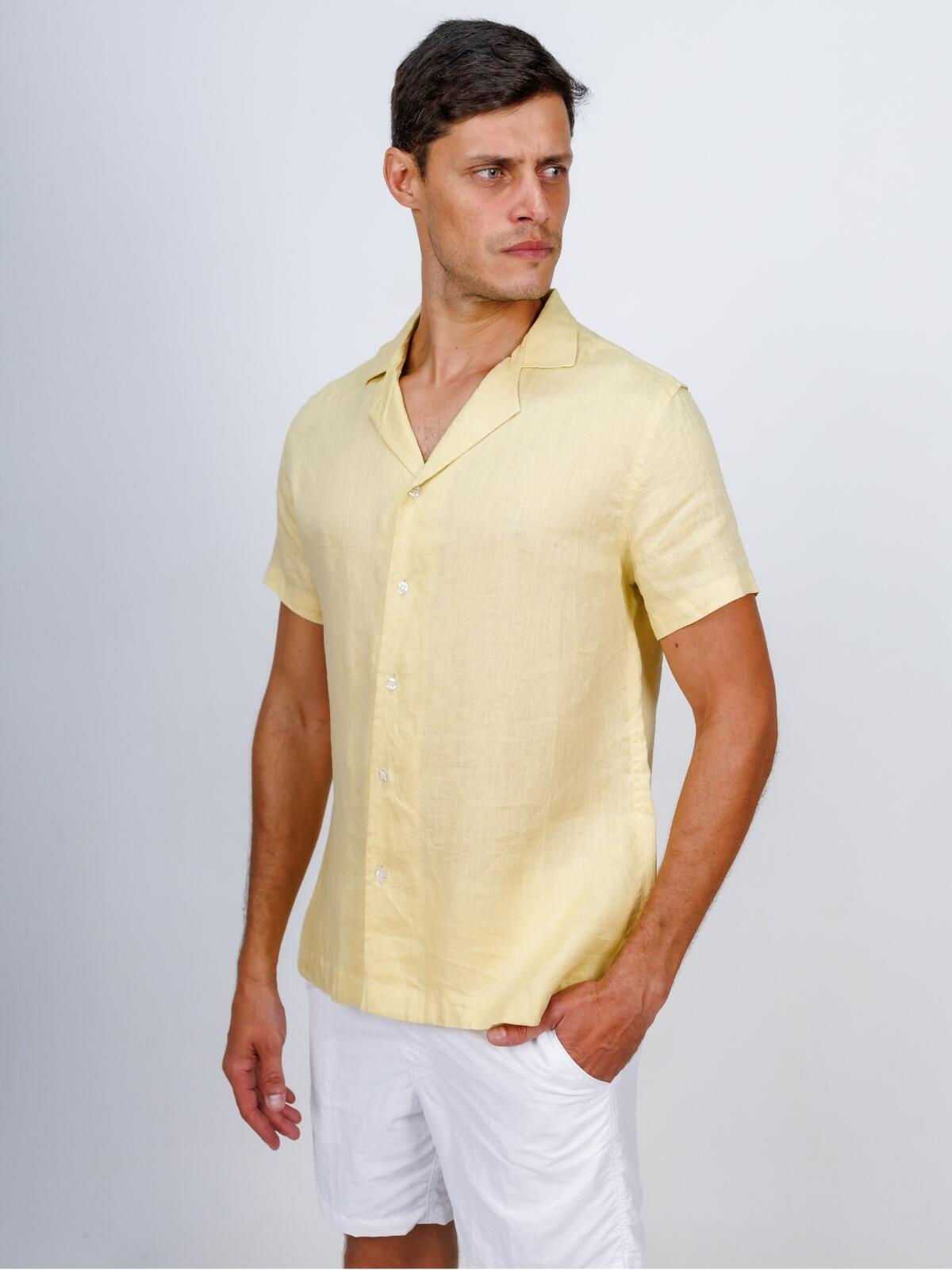 Camisa de Botão MC Cubana Puro Linho Gold