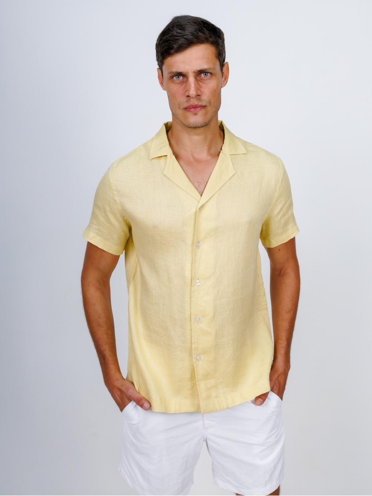 Camisa de Botão MC Cubana Puro Linho Gold