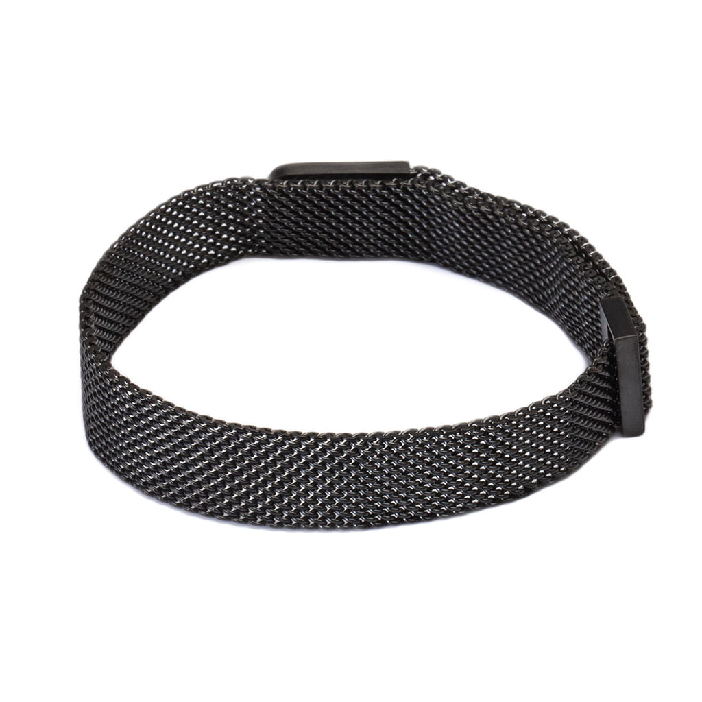 Pulseira Aco Malha De Aco Ima Preto Aj
