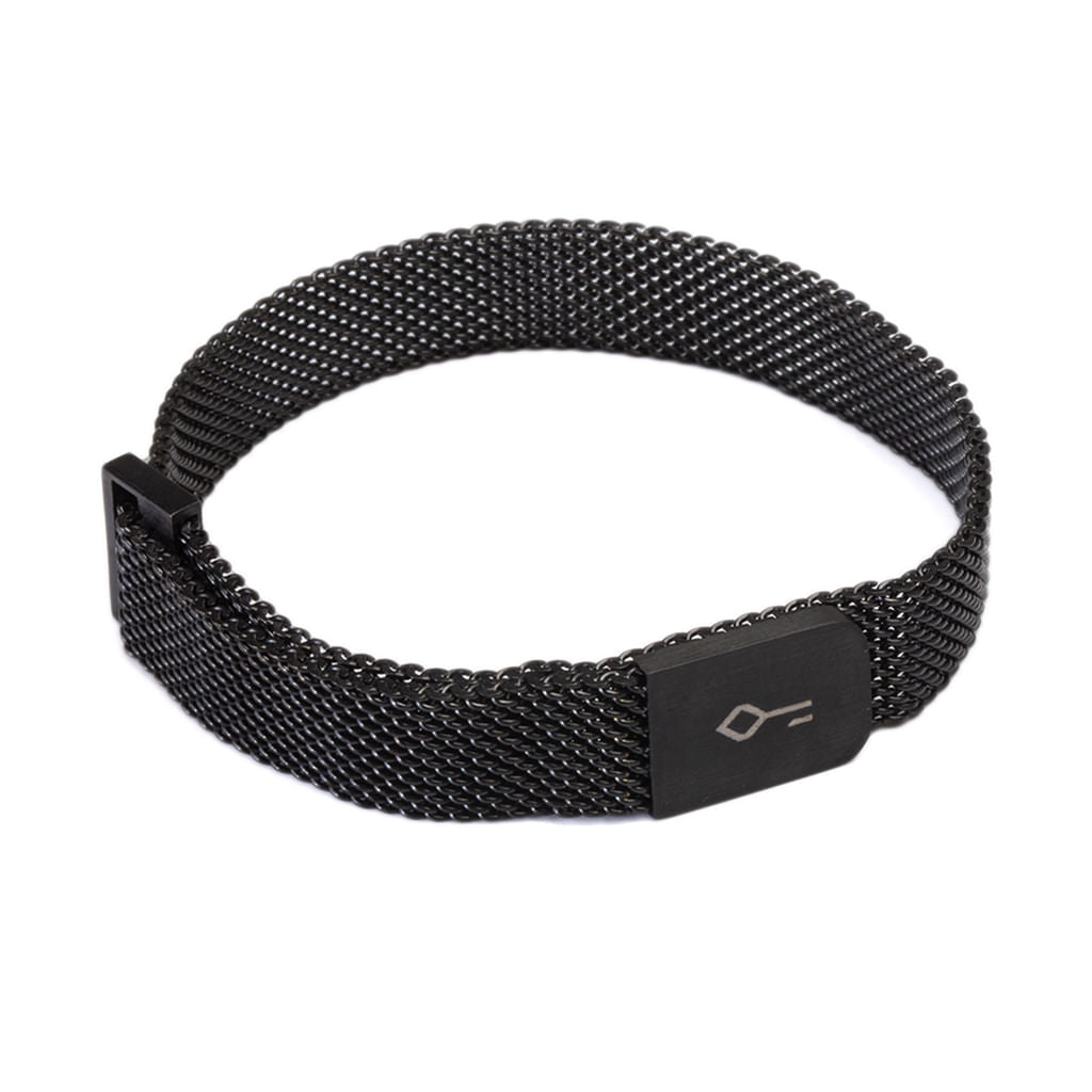 Pulseira Aco Malha De Aco Ima Preto Aj