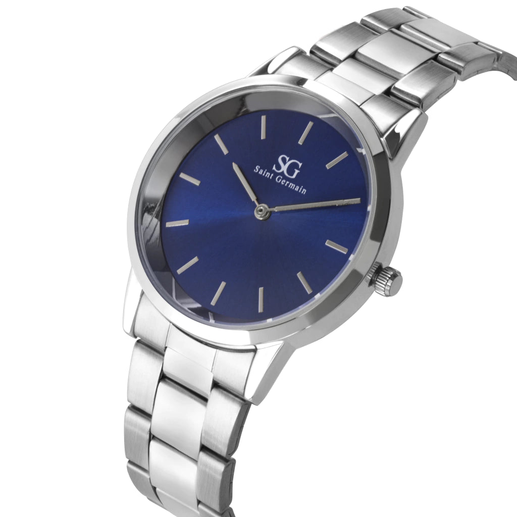 Relógio Masculino Pulseira Prata Fundo Azul Belmont Blue Silver 40mm