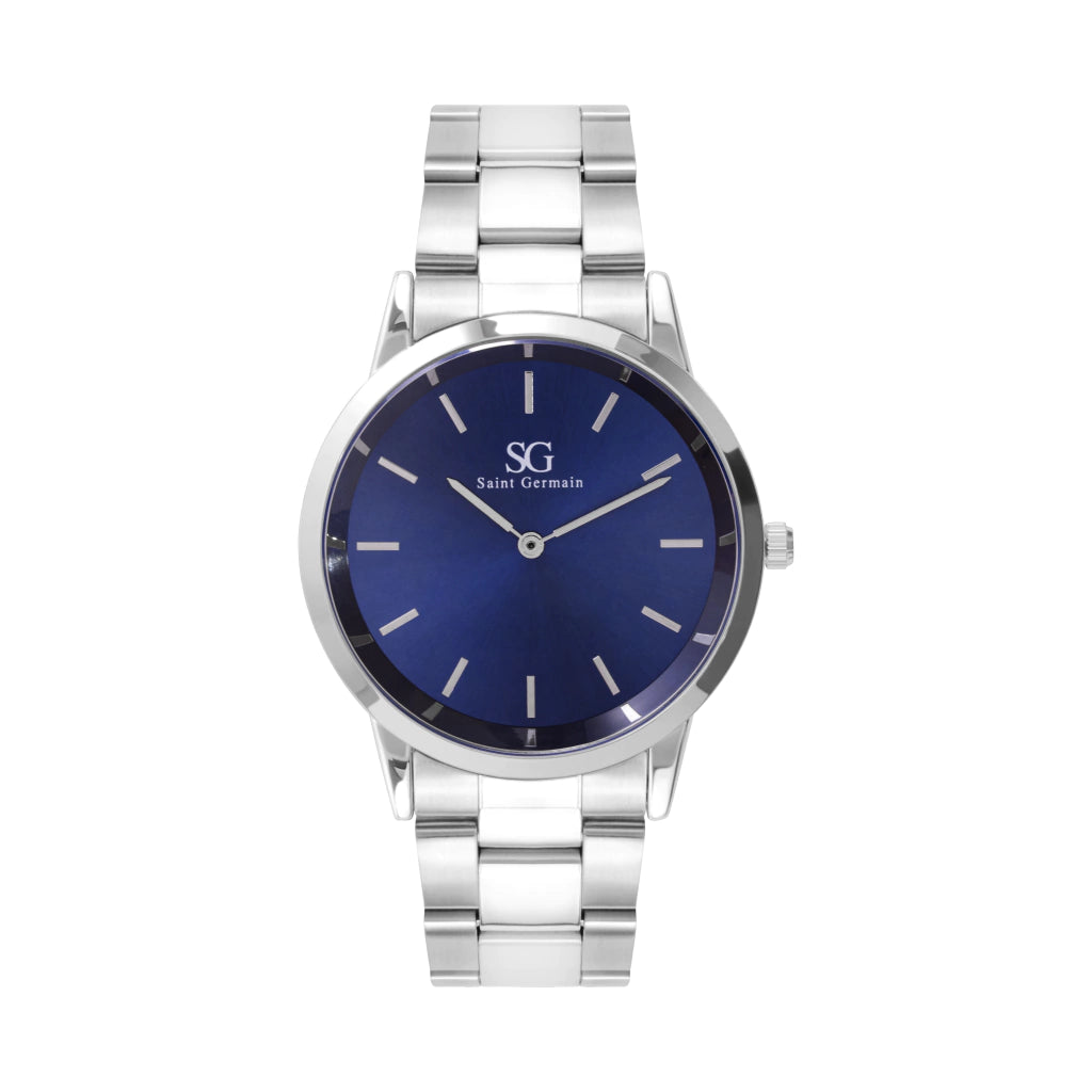 Relógio Masculino Pulseira Prata Fundo Azul Belmont Blue Silver 40mm