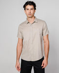 Camisa de Botão MC Linho Cambraia Bege