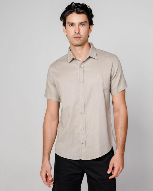 Camisa de Botão MC Linho Cambraia Bege