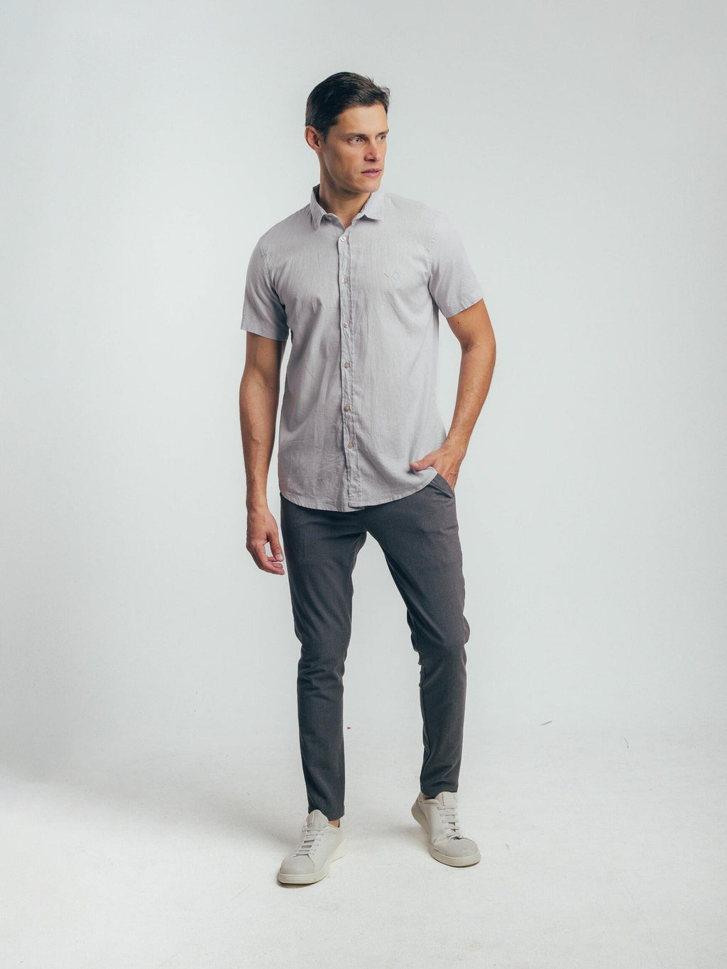 Camisa de Botão MC Linho Cambraia Gray