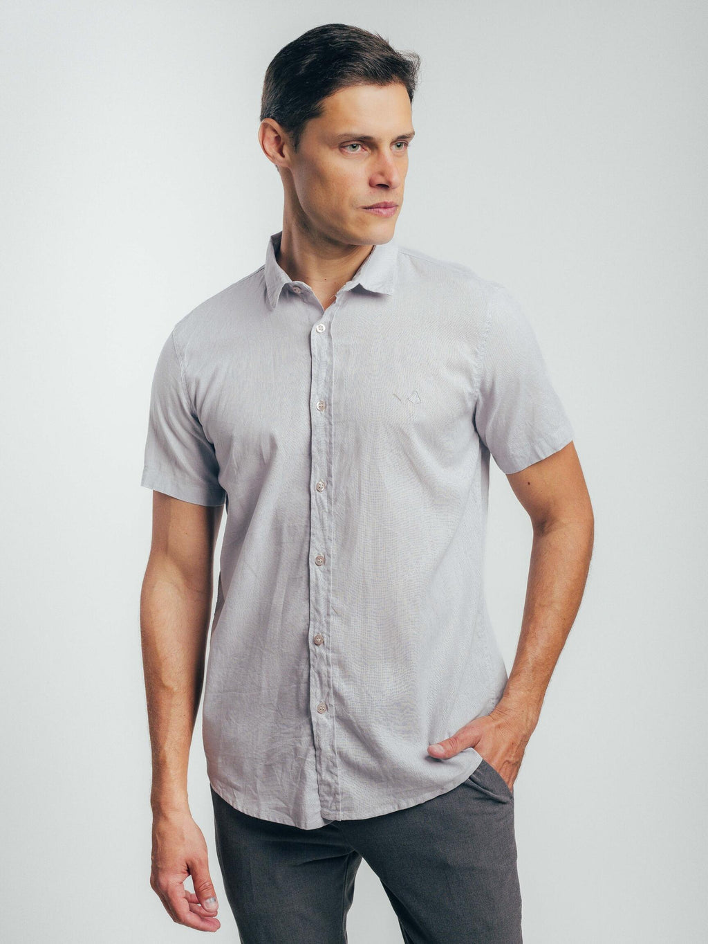 Camisa de Botão MC Linho Cambraia Gray