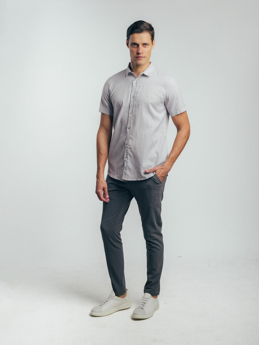 Camisa de Botão MC Linho Cambraia Gray