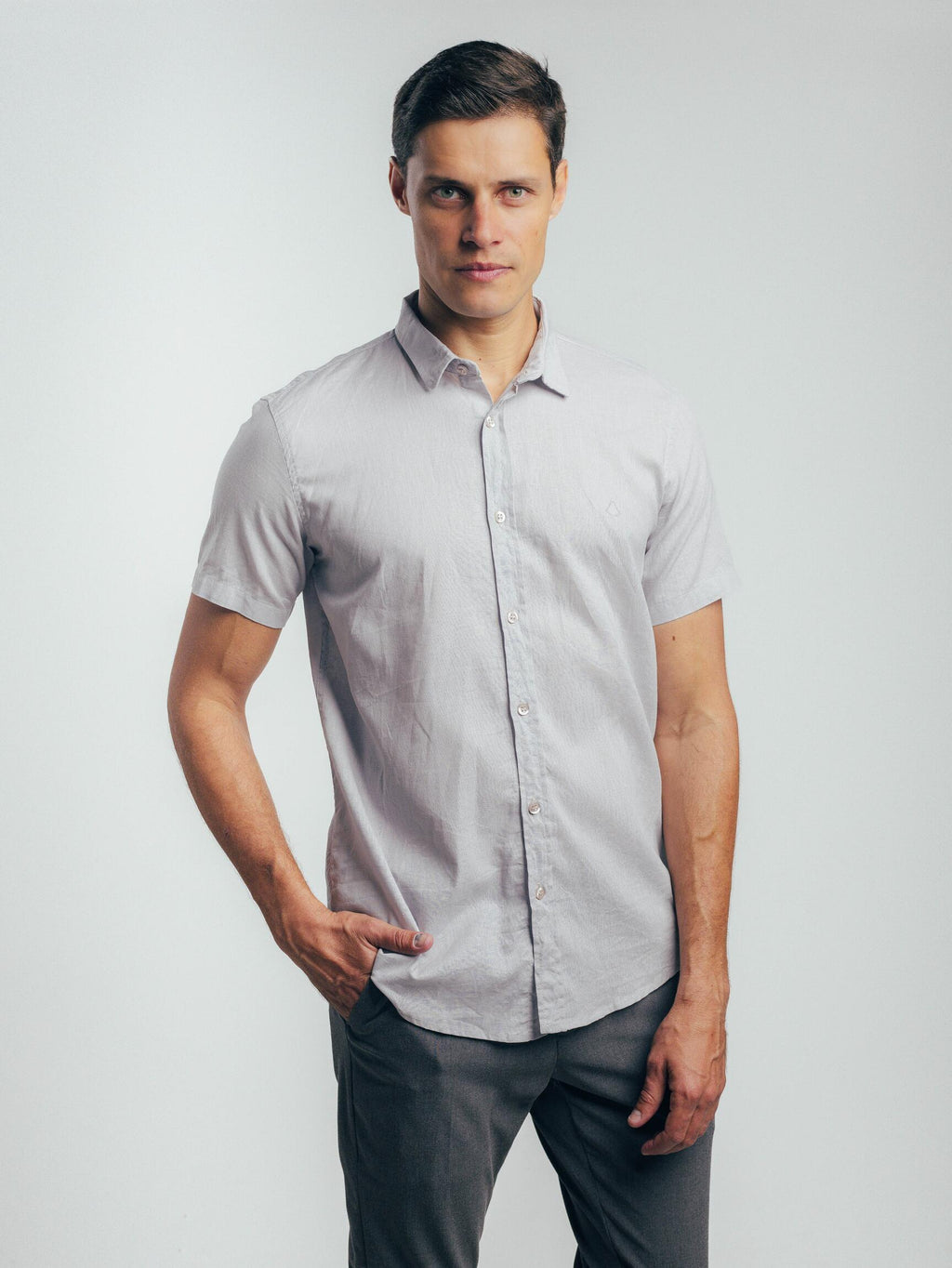 Camisa de Botão MC Linho Cambraia Gray