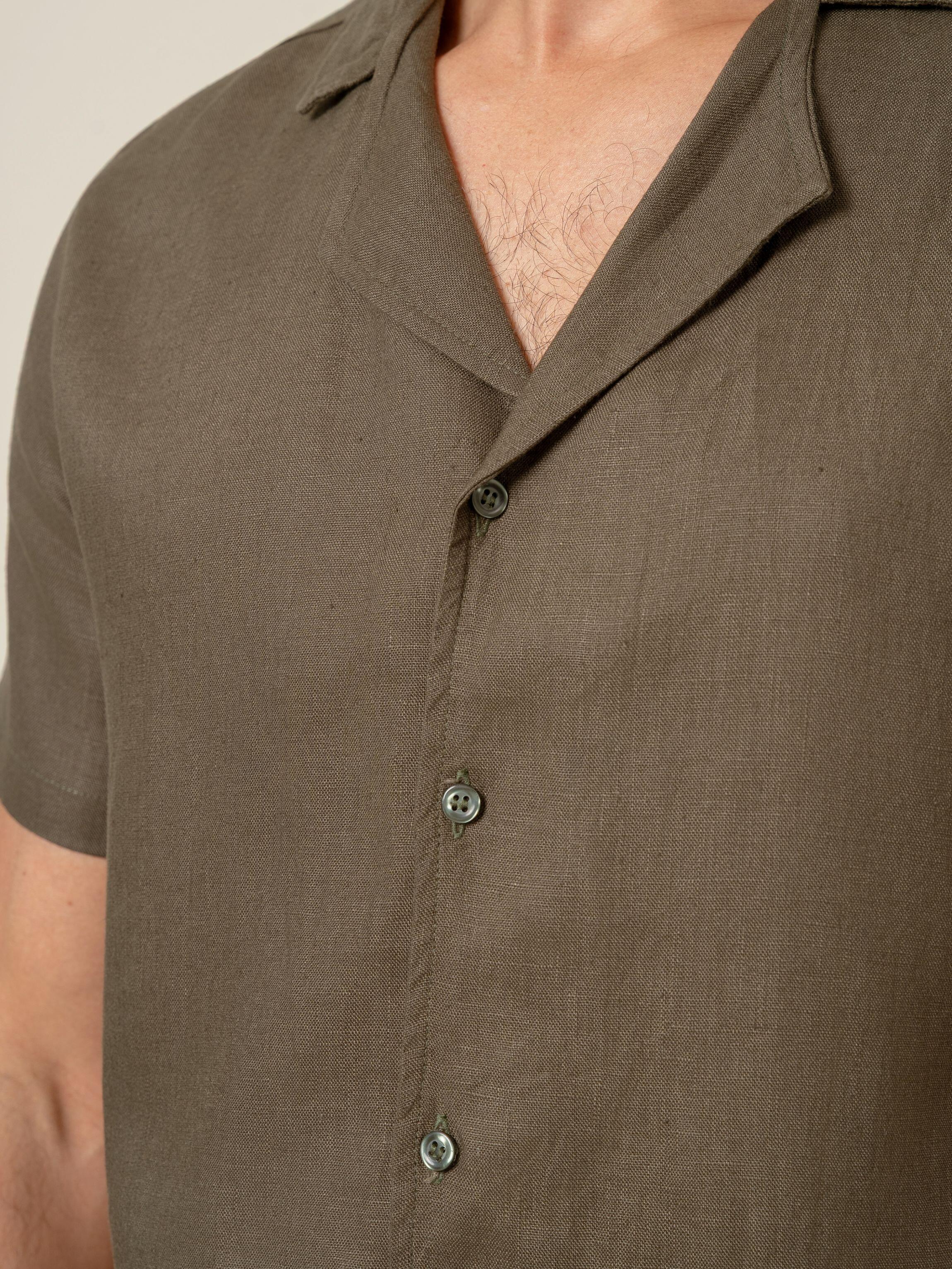 Camisa de Botão MC Cubana Puro Linho Pine
