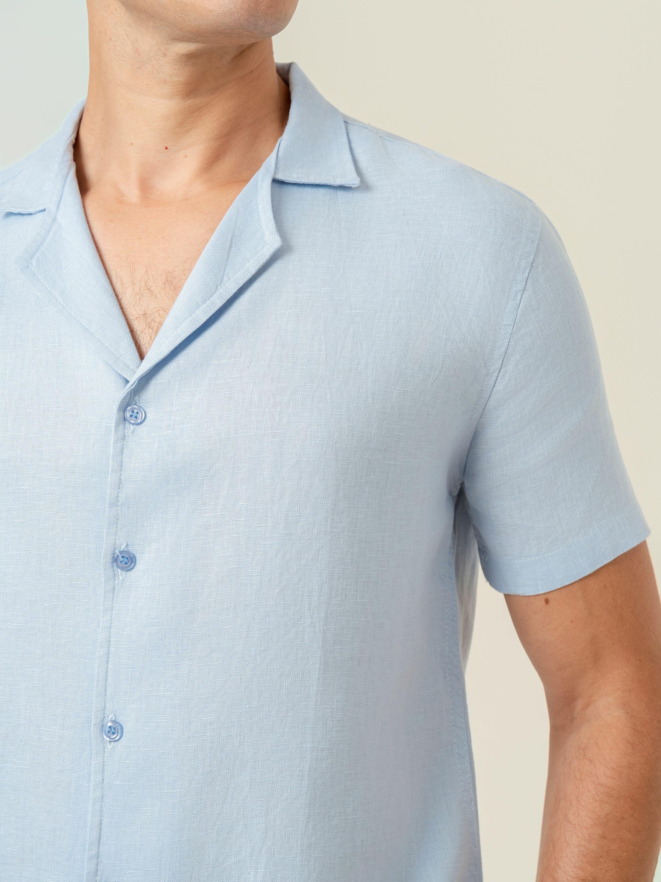 Camisa de Botão MC Cubana Puro Linho Mykonos