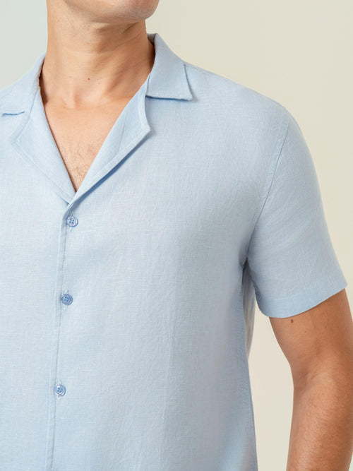 Camisa de Botão MC Cubana Puro Linho Mykonos