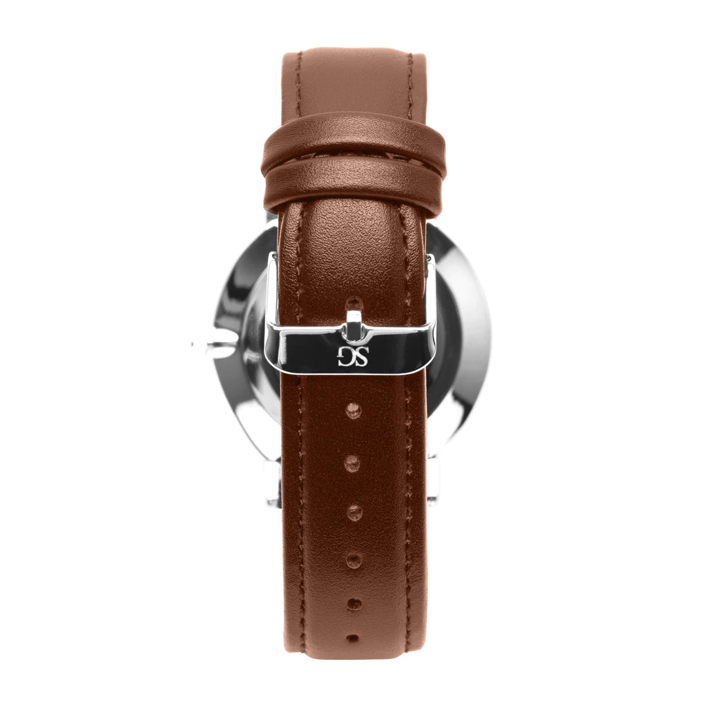 Relógio Masculino Marrom Pulseira de Couro Bronx Silver 40mm