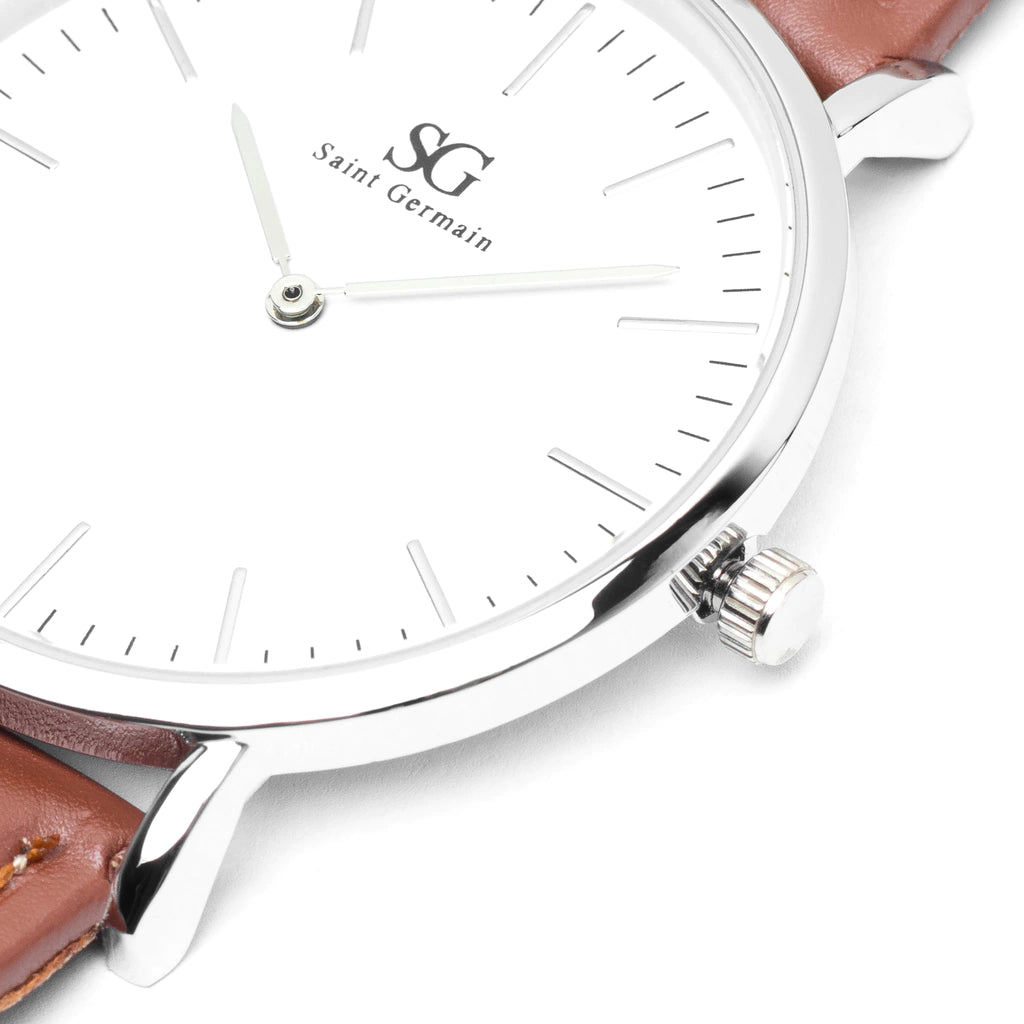 Relógio Masculino Marrom Pulseira de Couro Bronx Silver 40mm