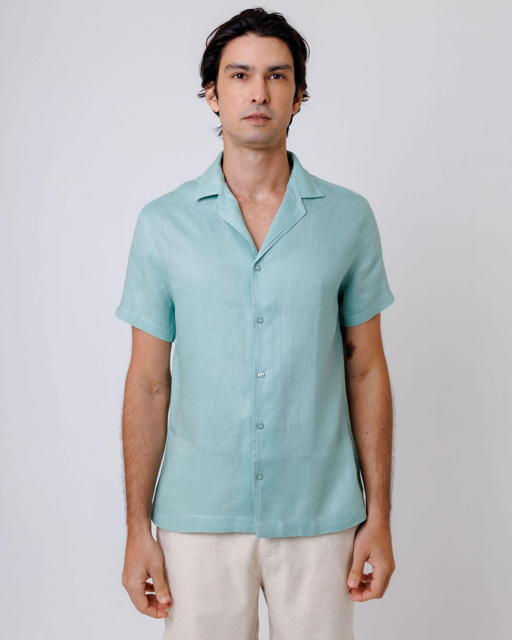 Camisa de Botão MC Cubana Puro Linho Mint