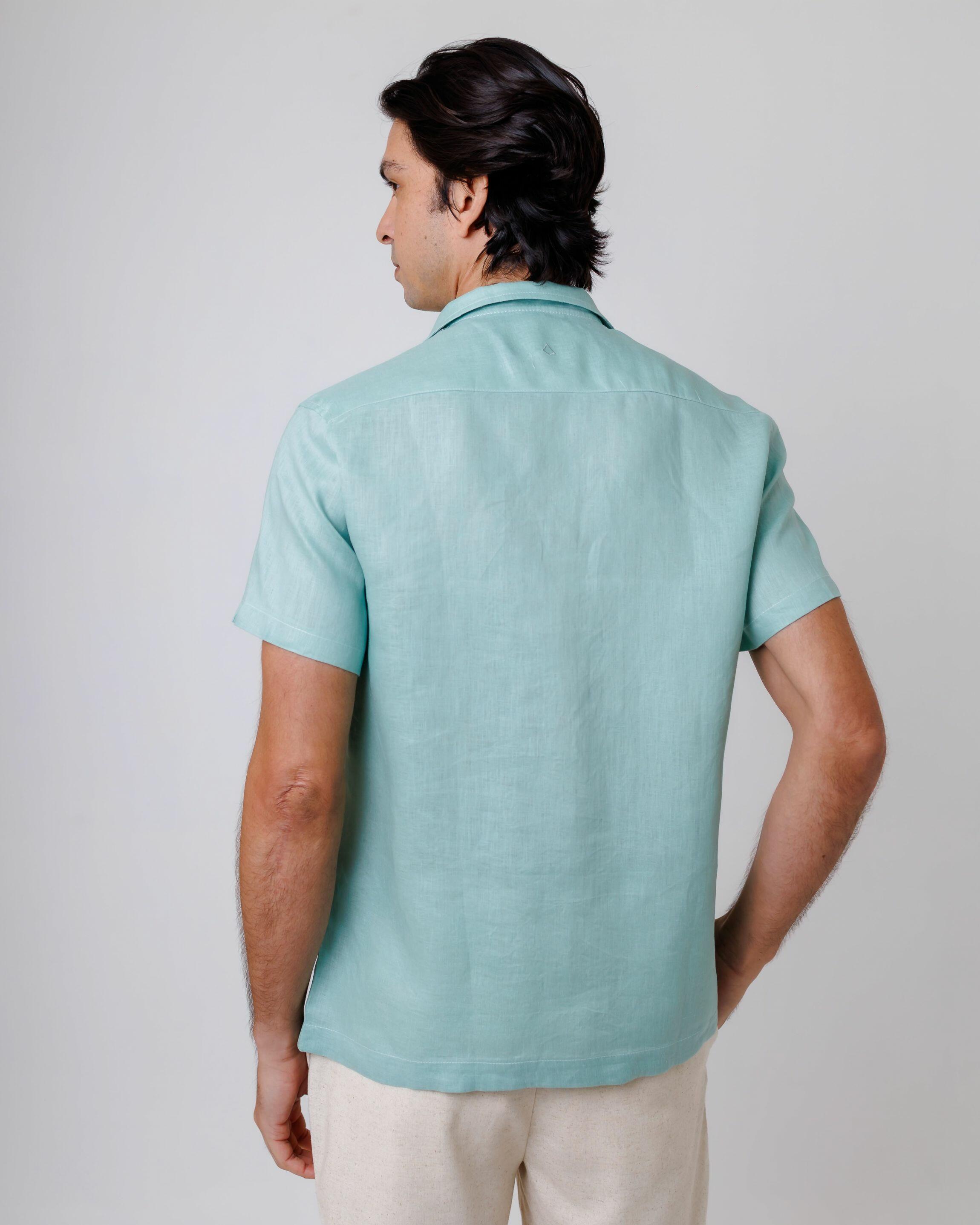 Camisa de Botão MC Cubana Puro Linho Mint