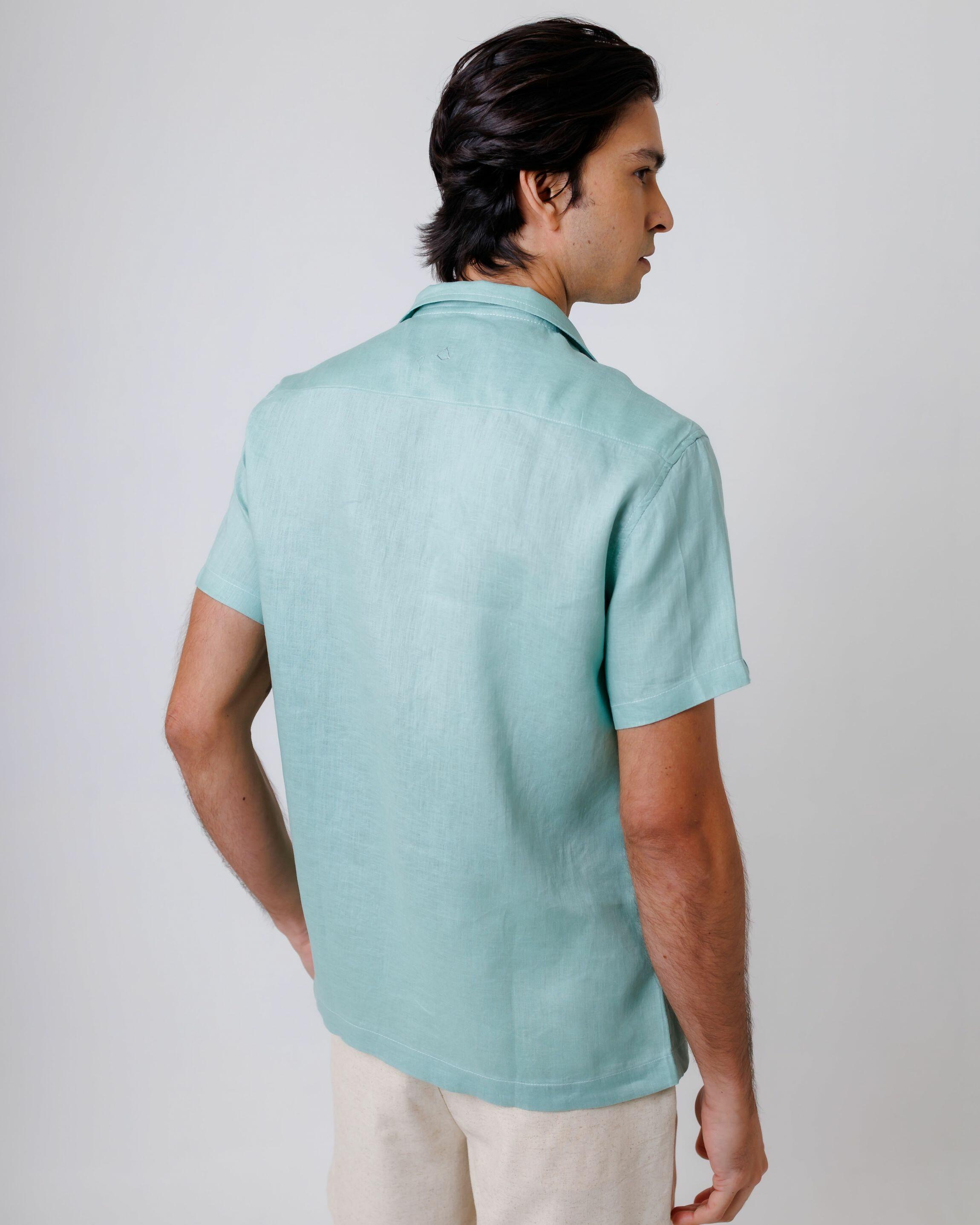 Camisa de Botão MC Cubana Puro Linho Mint