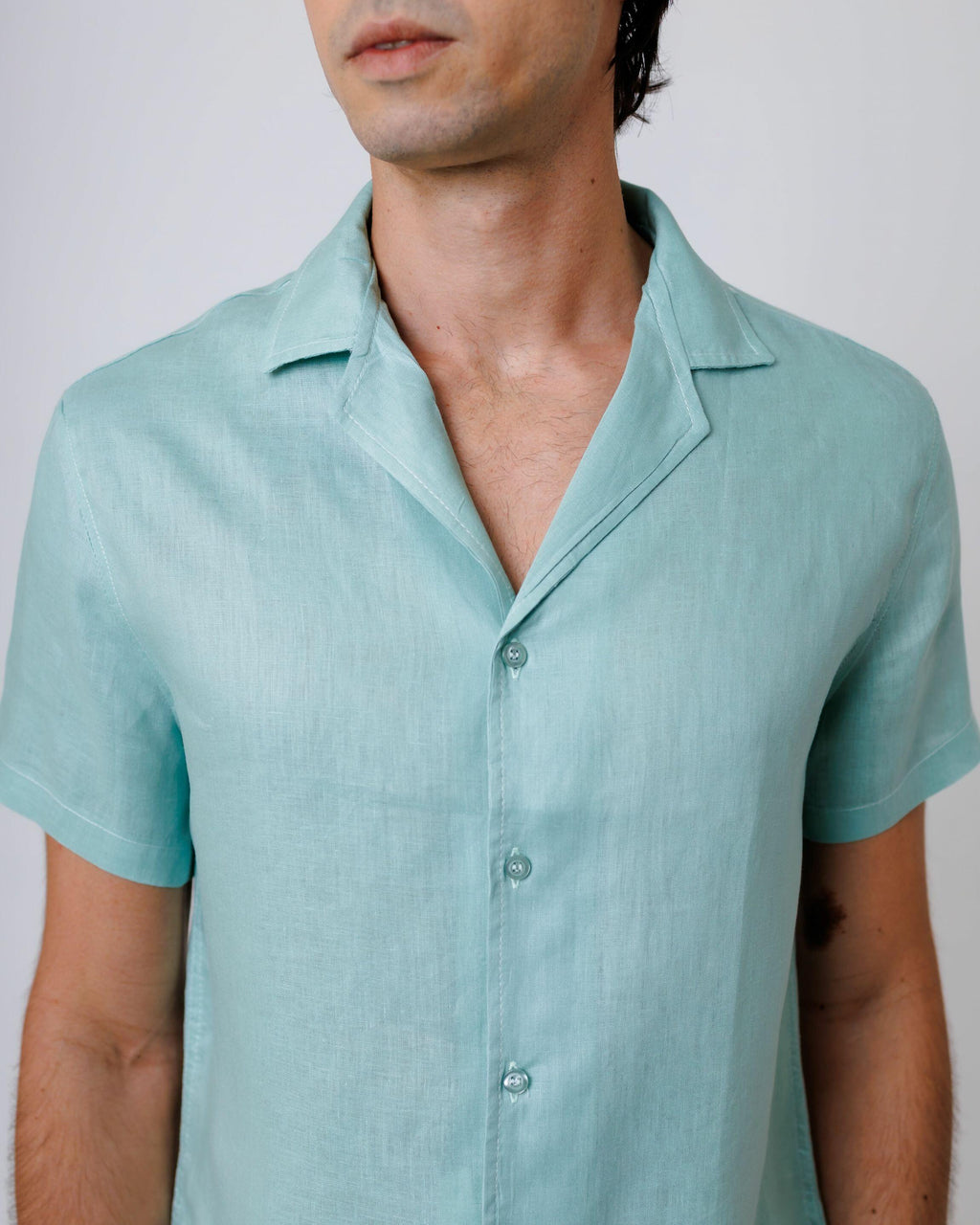 Camisa de Botão MC Cubana Puro Linho Mint