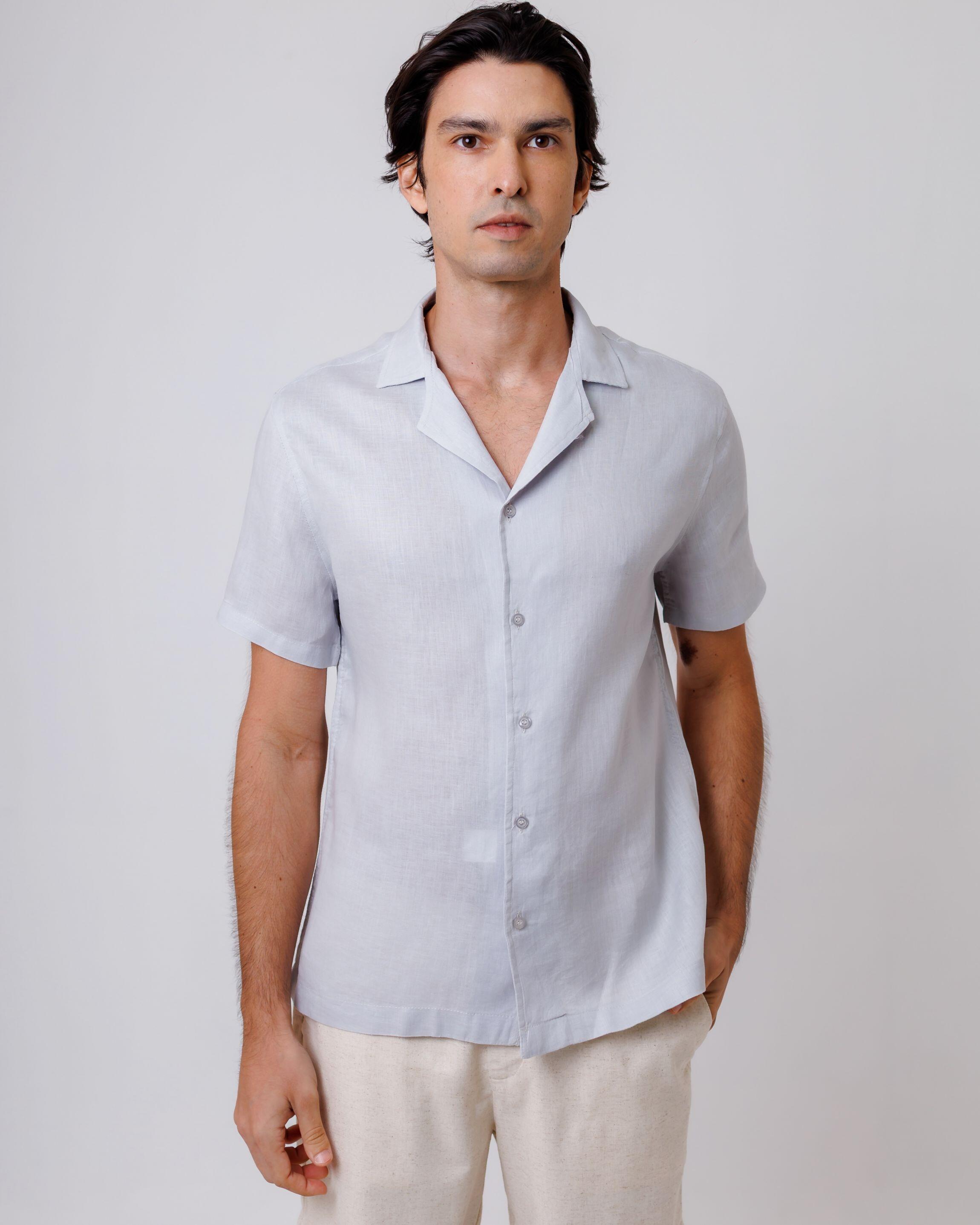 Camisa de Botão MC Cubana Puro Linho Rain