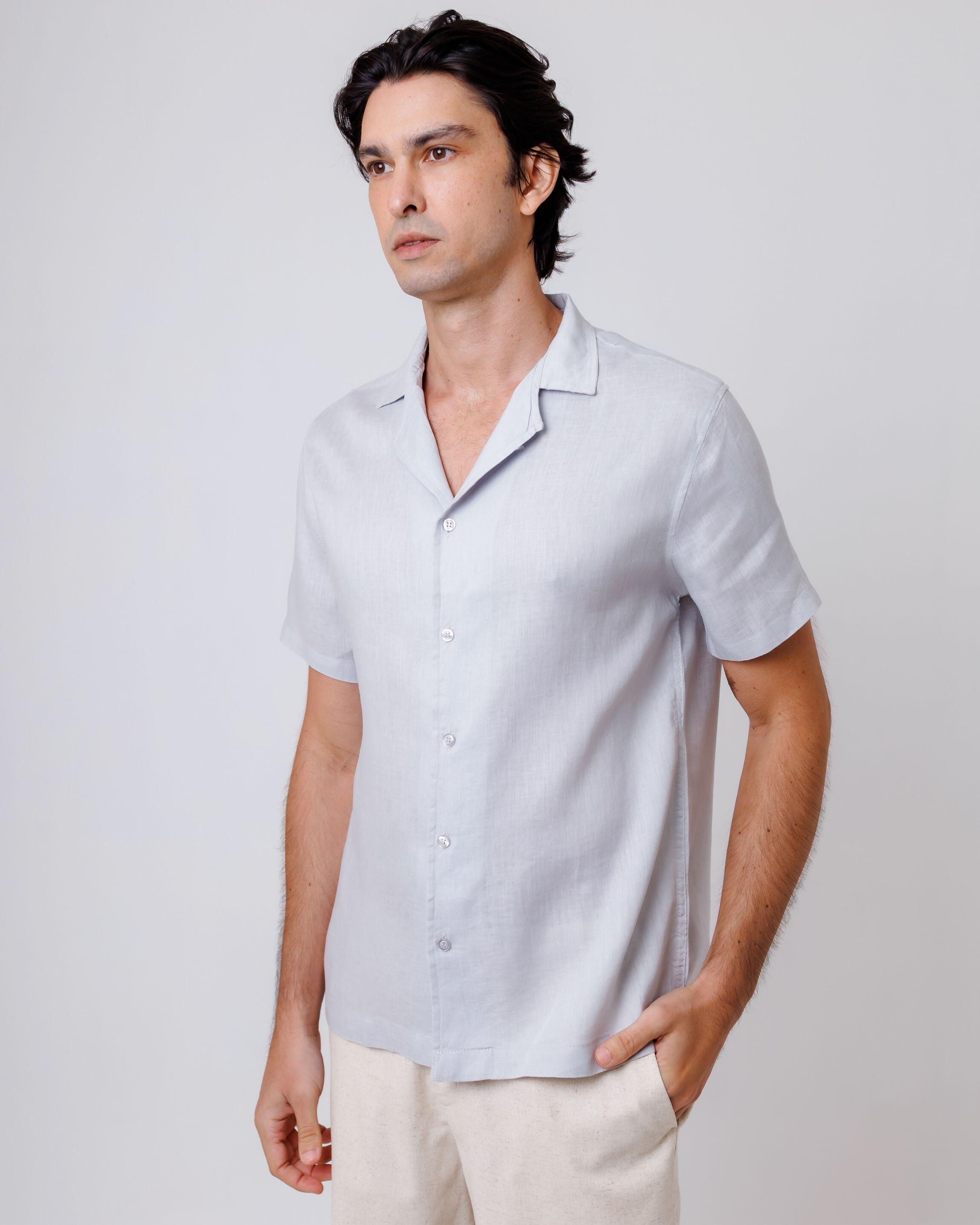 Camisa de Botão MC Cubana Puro Linho Rain