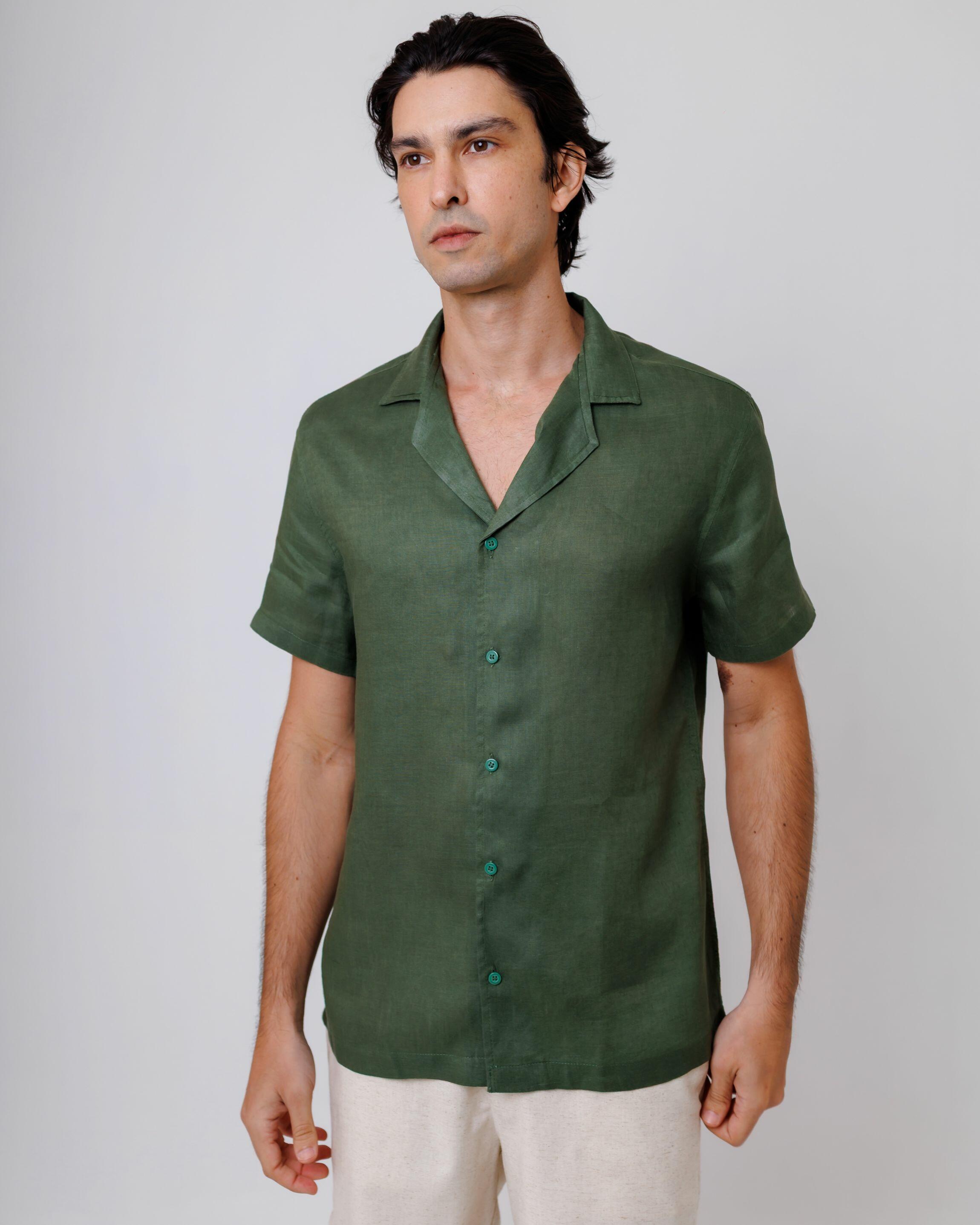 Camisa de Botão MC Cubana Puro Linho Alligat