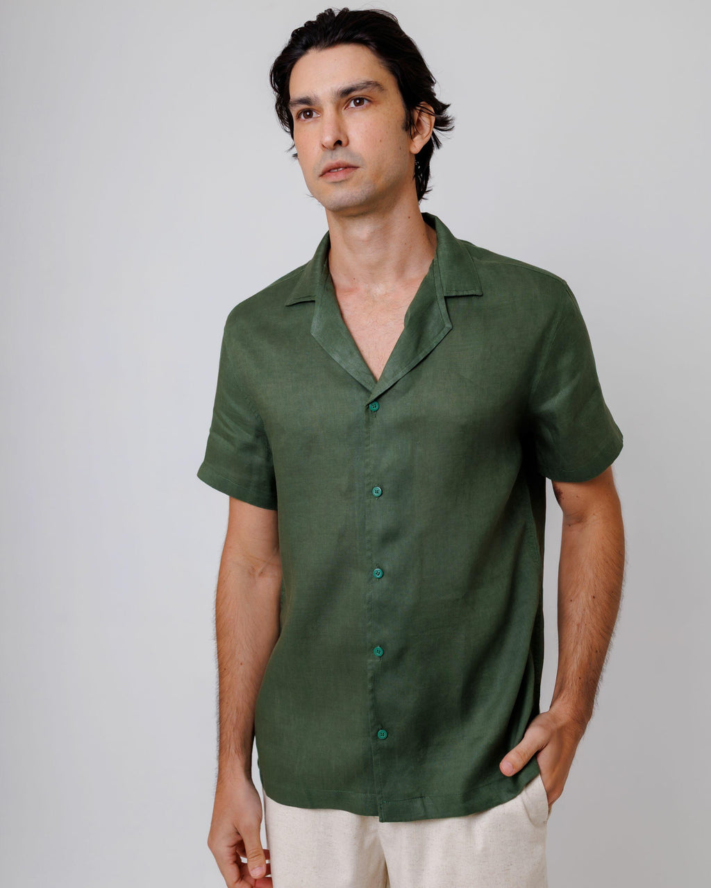 Camisa de Botão MC Cubana Puro Linho Alligat