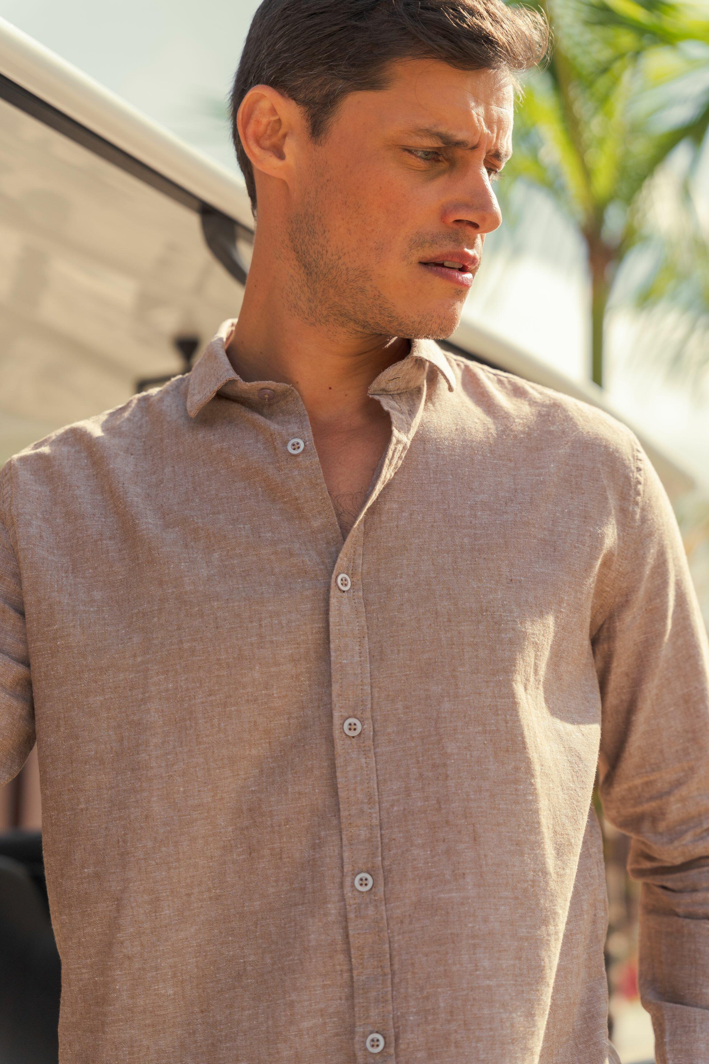 Camisa de Botão ML Linho Pienza Capucc