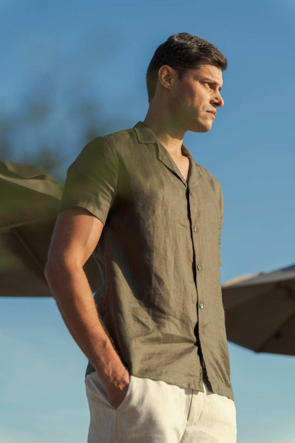Camisa de Botão MC Cubana Puro Linho Pine
