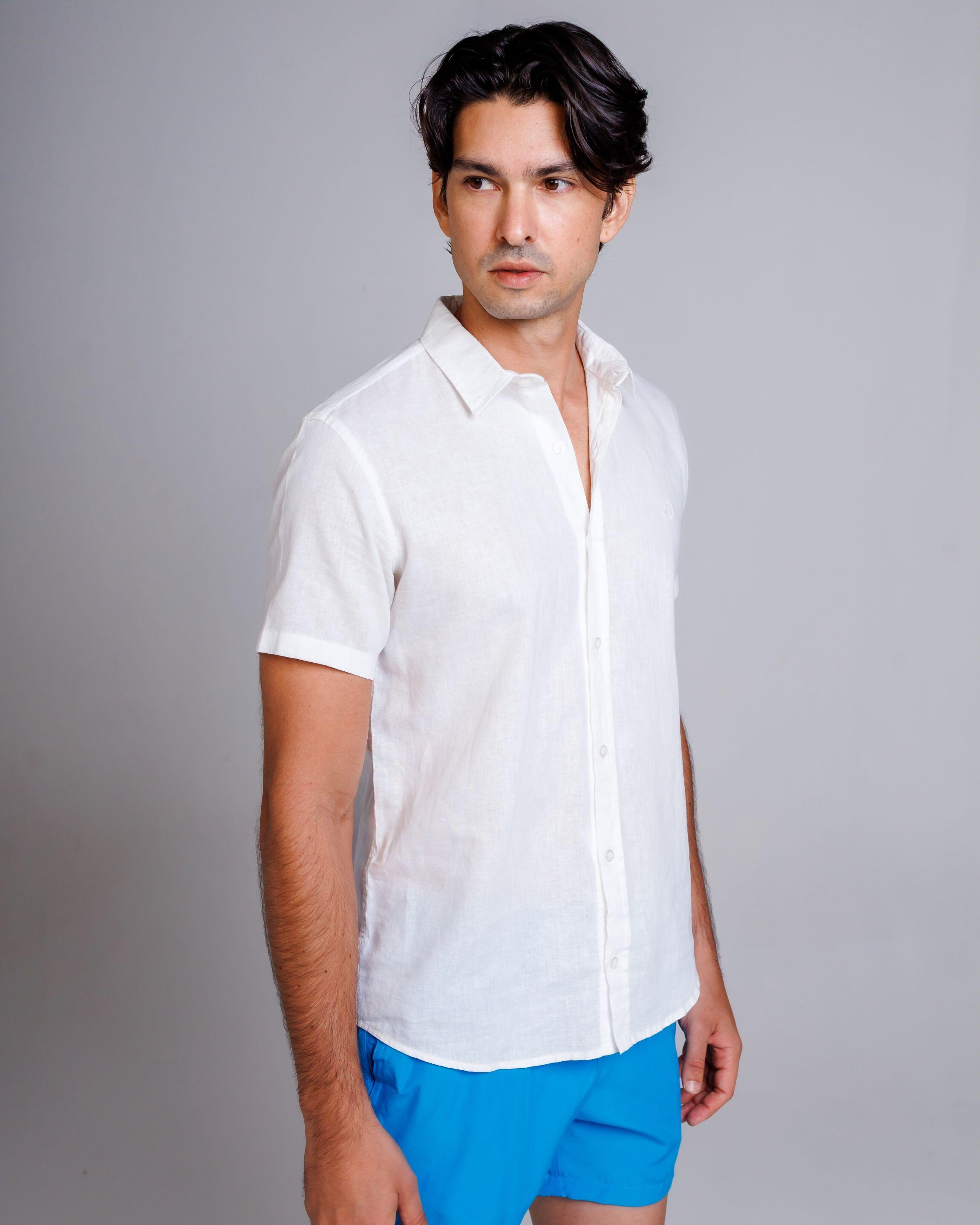 Camisa de Botão MC Linho Cambraia White