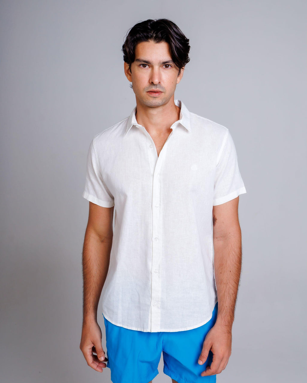 Camisa de Botão MC Linho Cambraia White