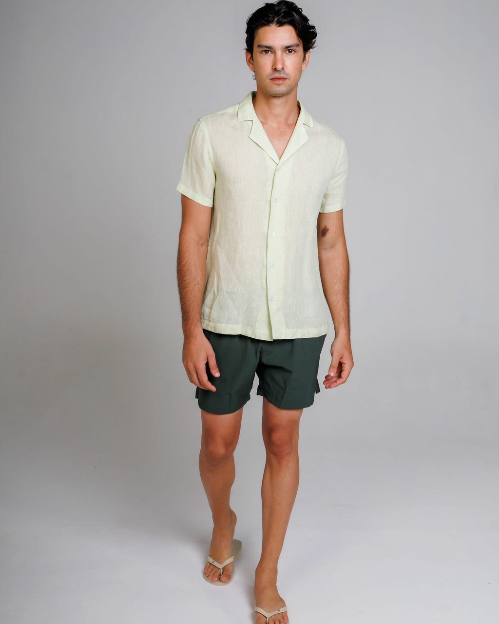 Camisa de Botão MC Cubana Puro Linho Acqua