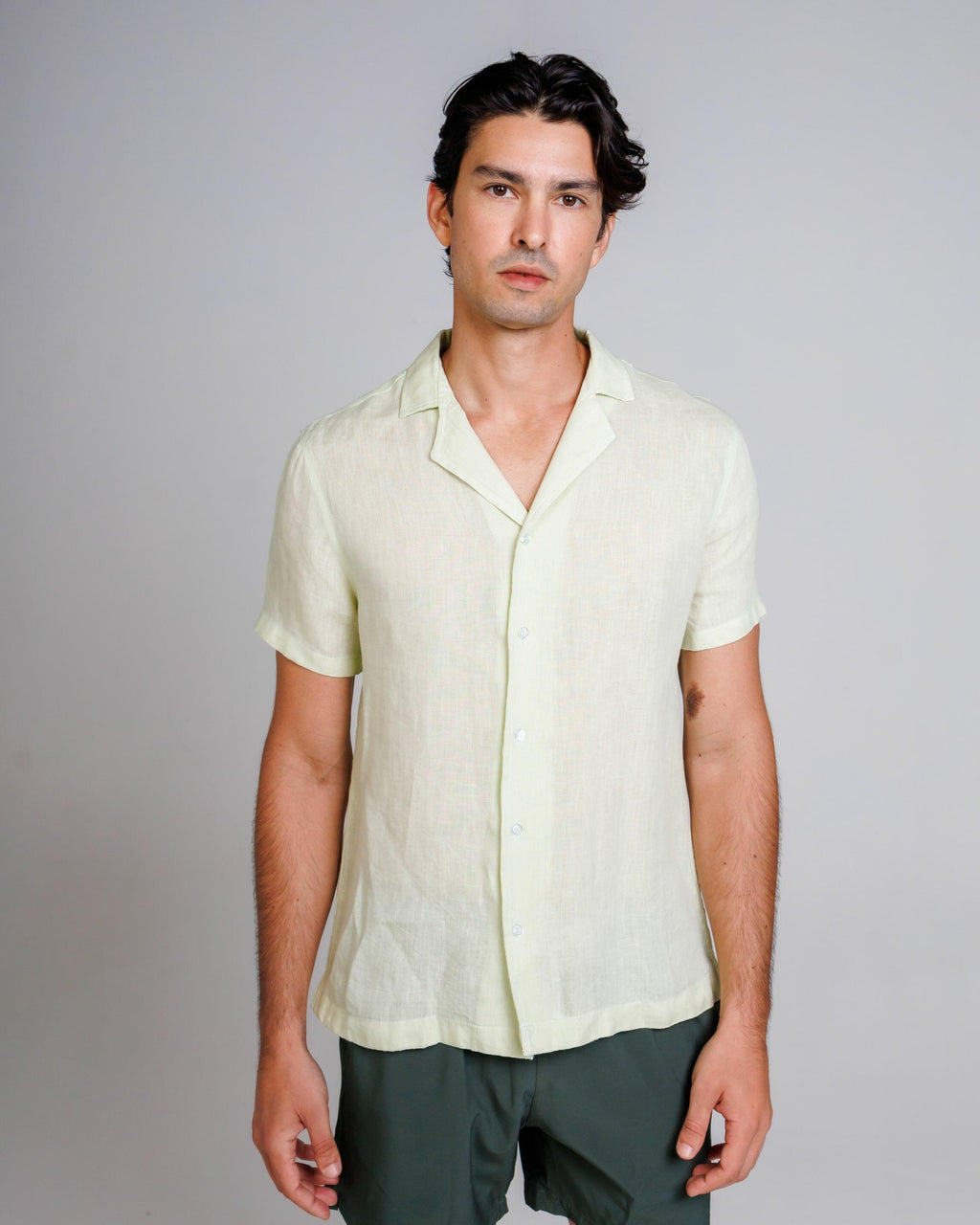 Camisa de Botão MC Cubana Puro Linho Acqua
