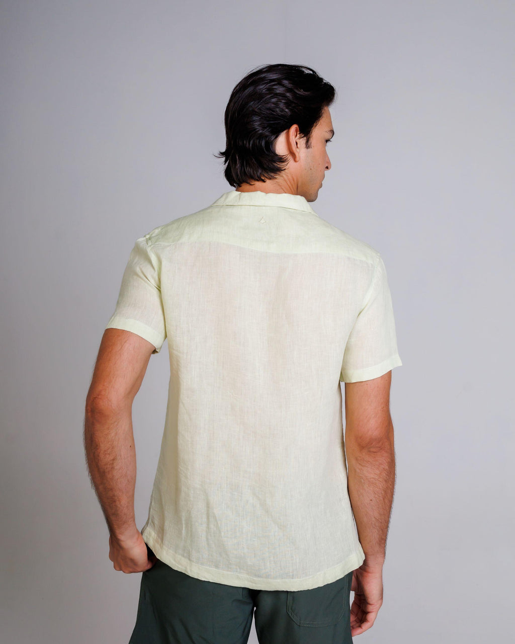 Camisa de Botão MC Cubana Puro Linho Acqua
