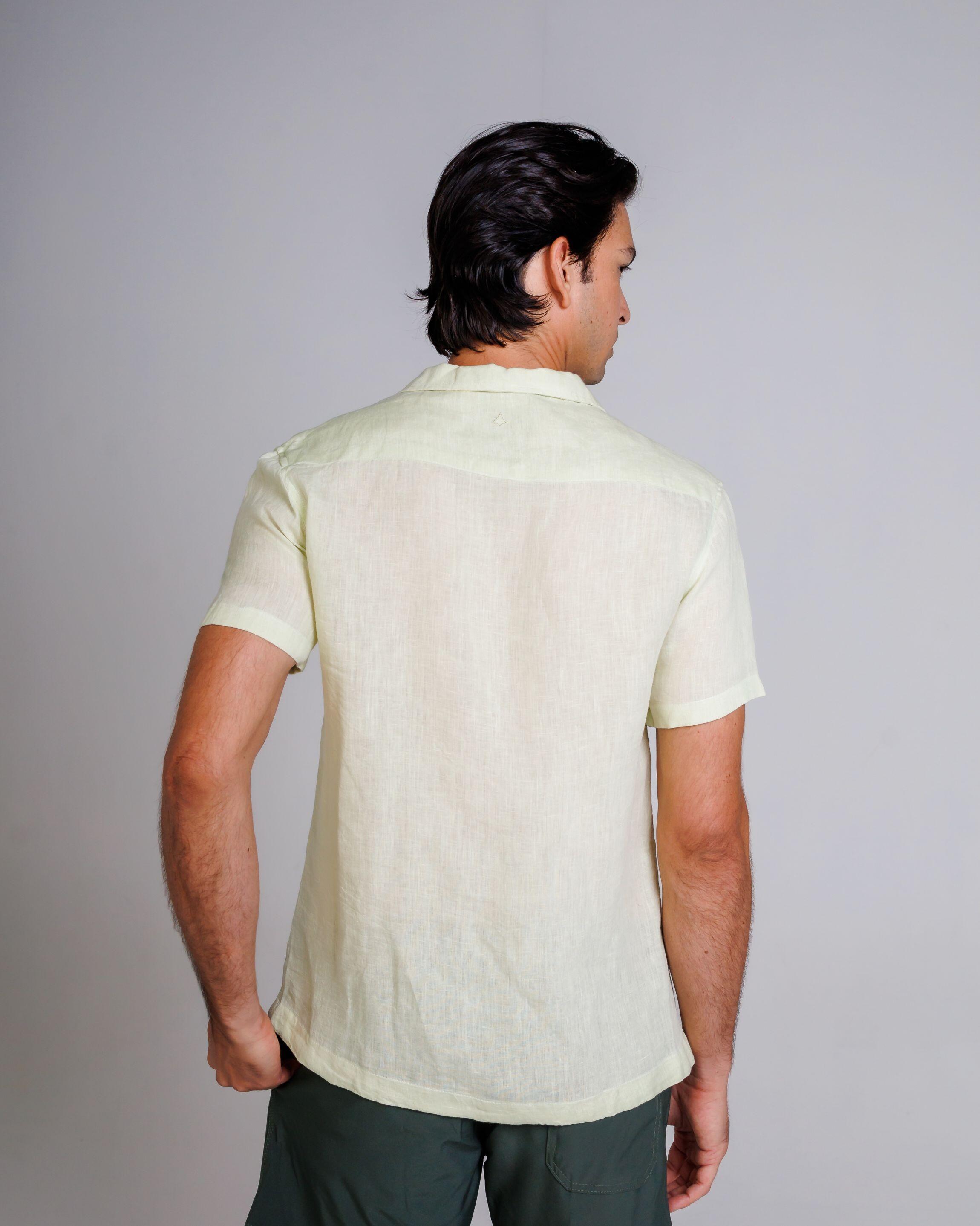 Camisa de Botão MC Cubana Puro Linho Acqua