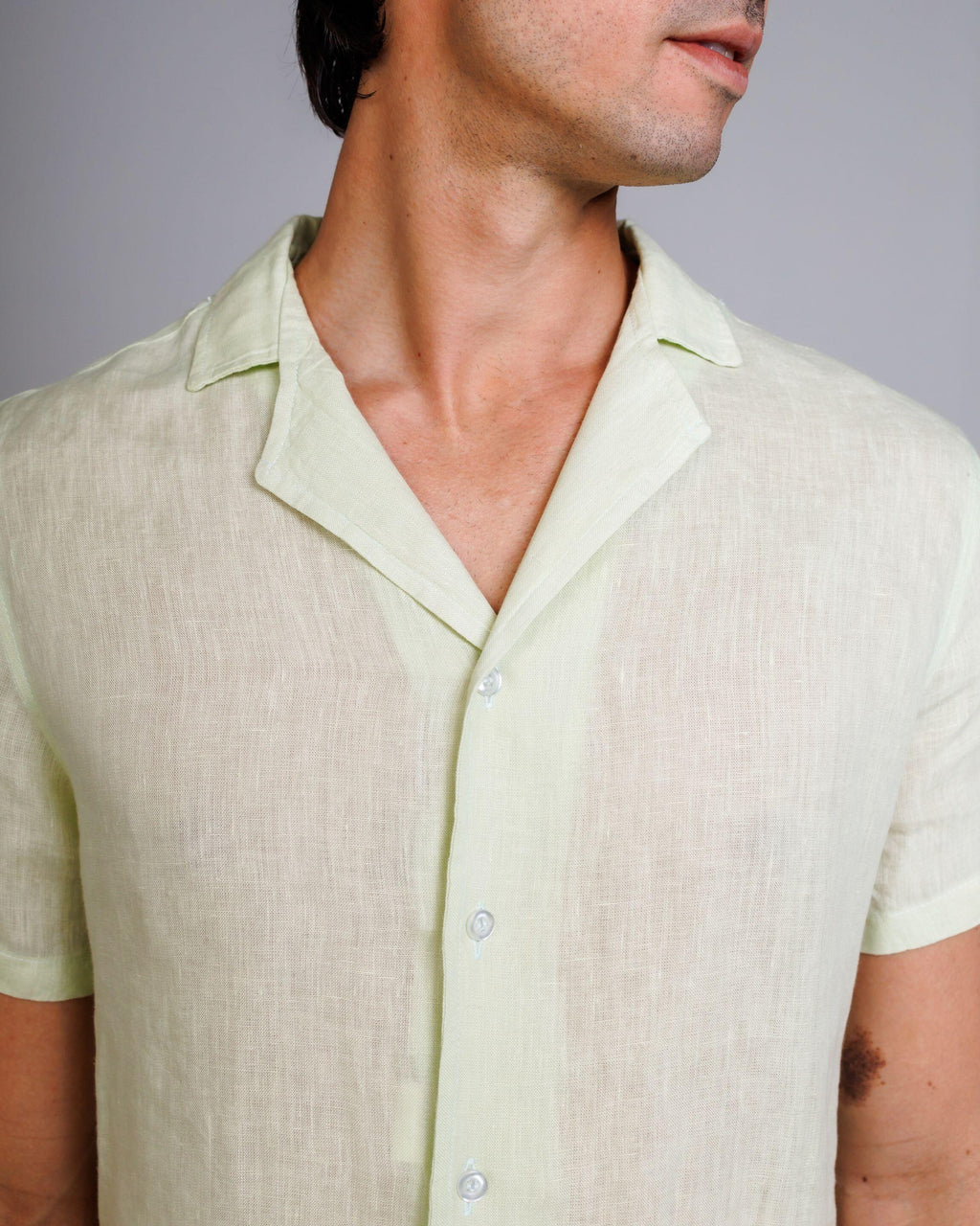 Camisa de Botão MC Cubana Puro Linho Acqua
