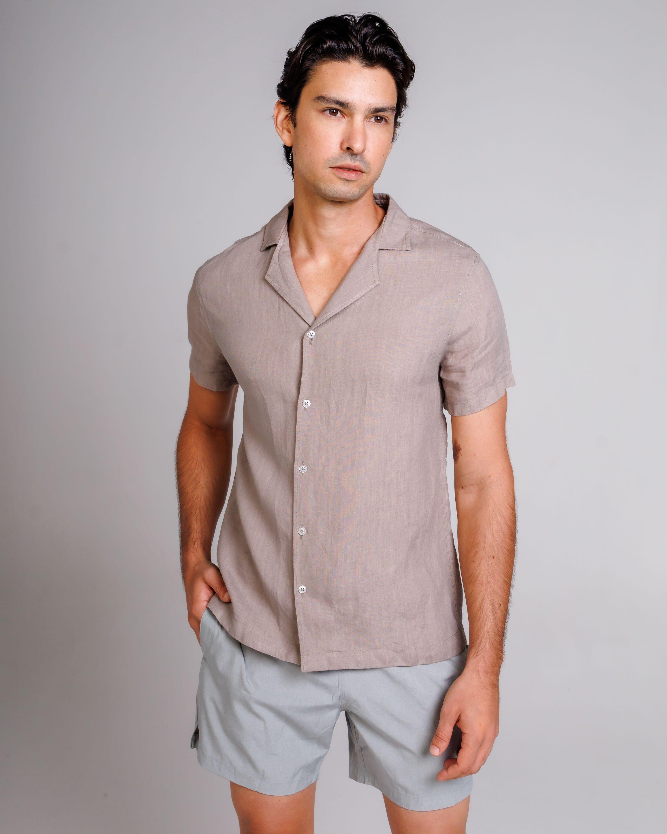 Camisa de Botão MC Cubana Puro Linho Niquel