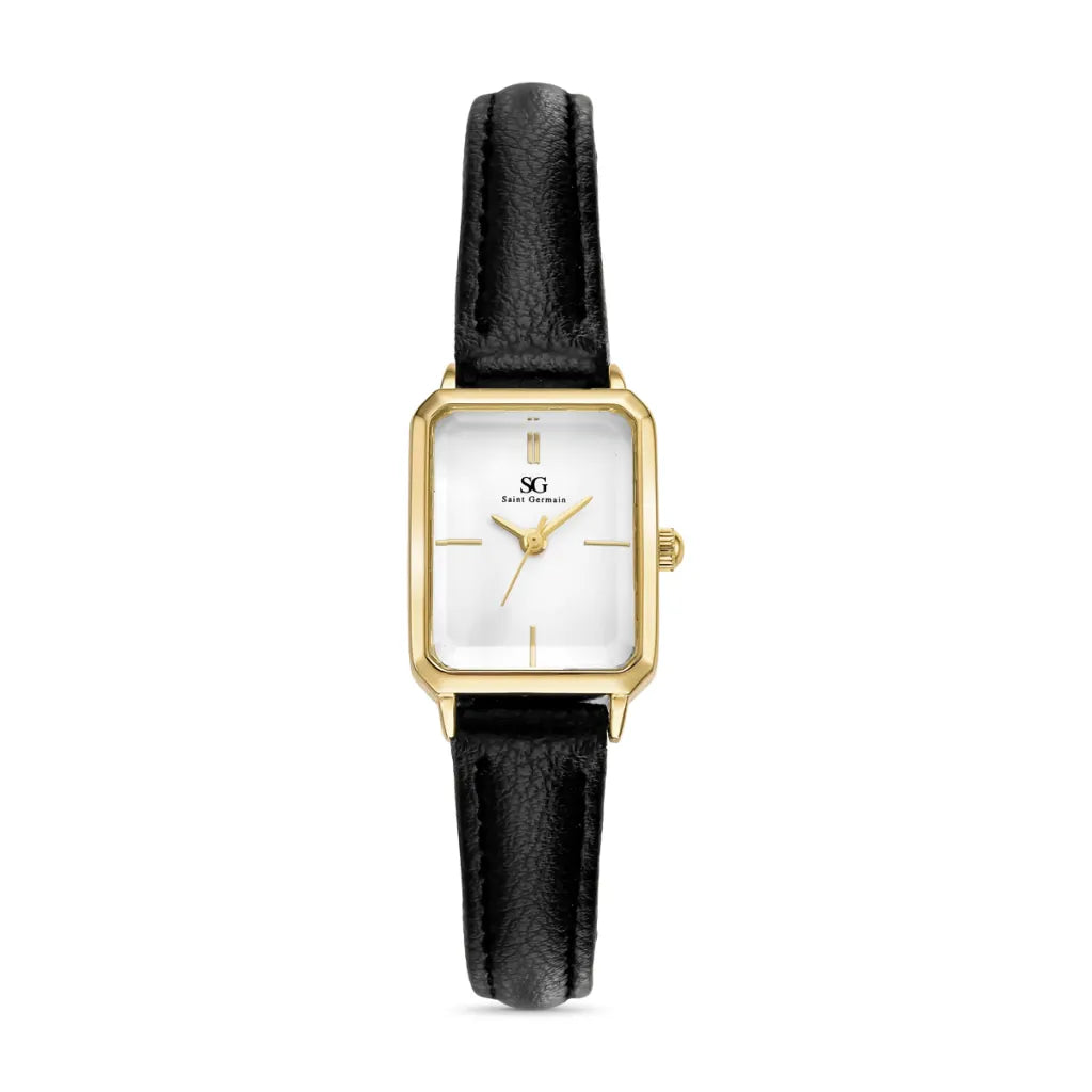 Relogio Feminino Retangular Octavia Couro Preto F. Preto Dourada 23mm