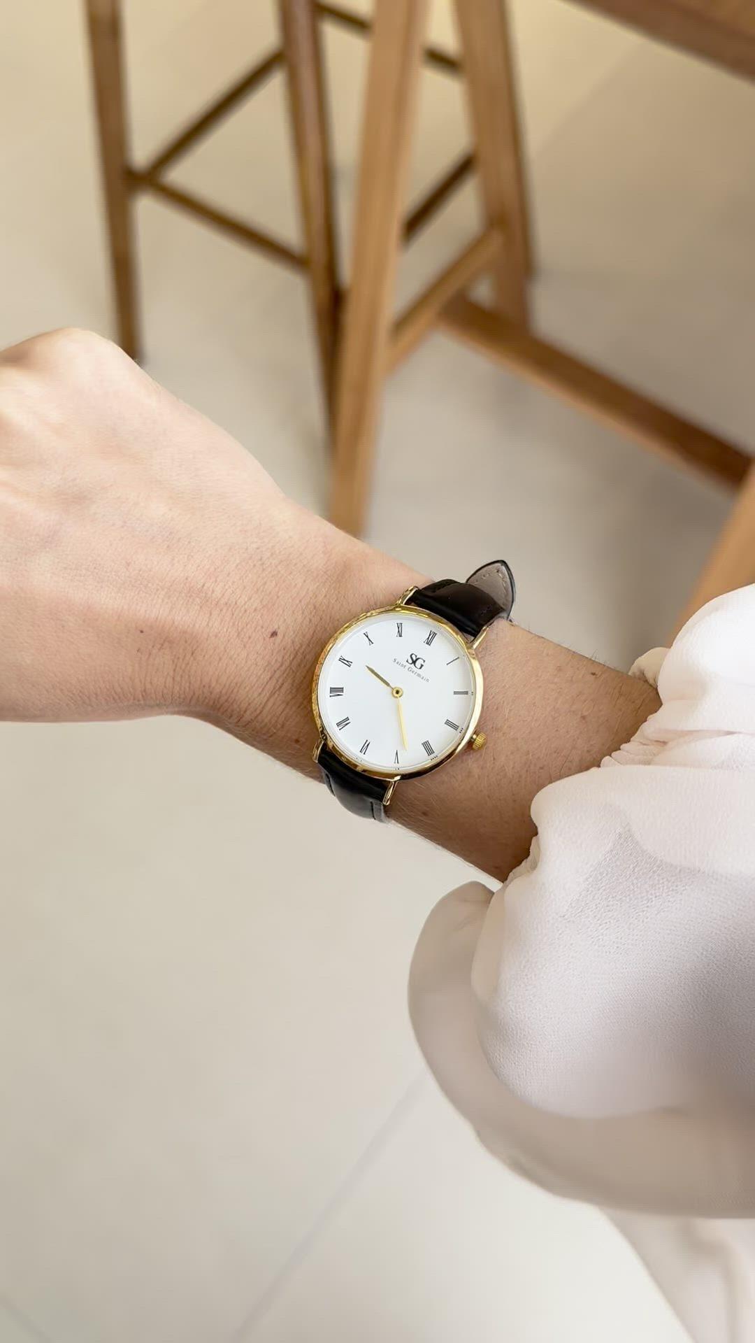 Relogio Feminino Murray Romain Dourado Pulseira de Couro Preta 32mm