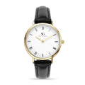 Relogio Feminino Murray Romain Dourado Pulseira de Couro Preta 32mm