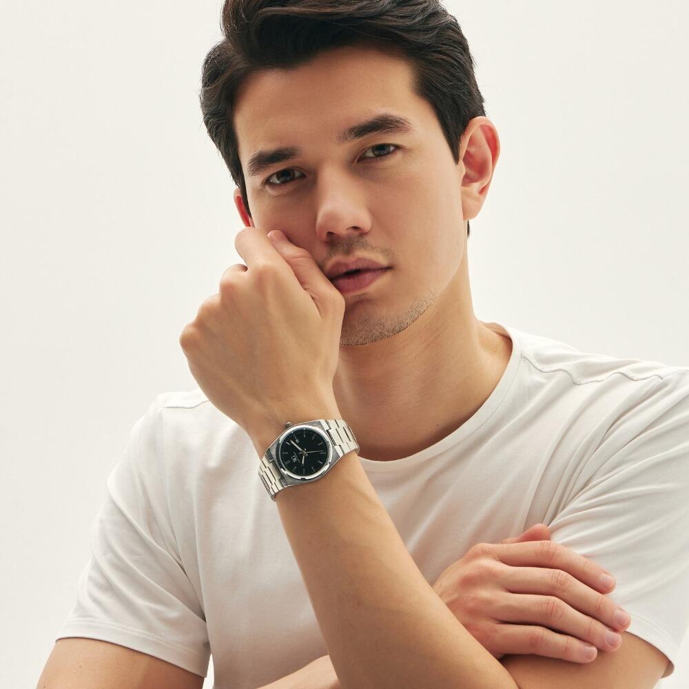 Relogio Masculino Quadrado Hudson Date Prata com Fundo Preto
