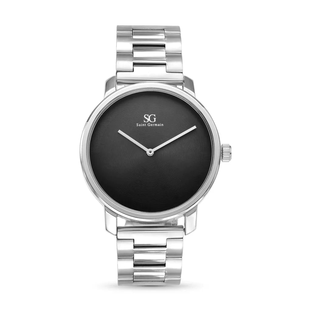 Relogio Masculino Redondo Vermont Pulseira Prata Fundo Preto