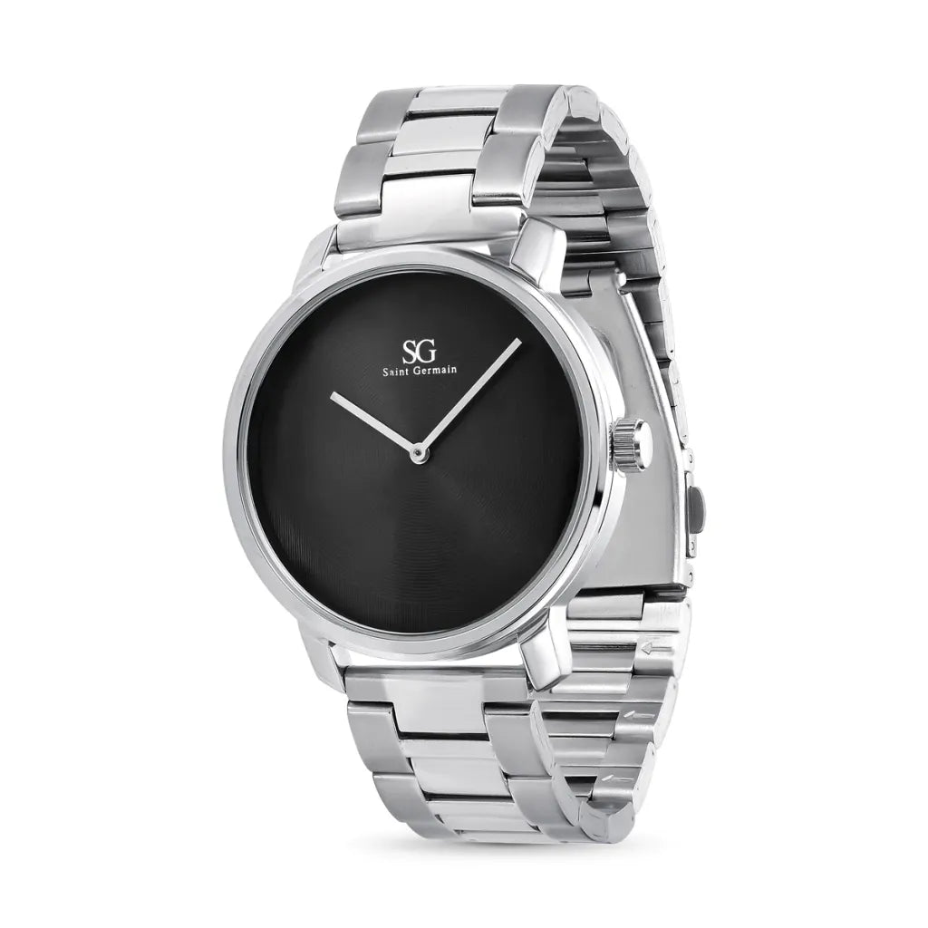 Relogio Masculino Redondo Vermont Pulseira Prata Fundo Preto