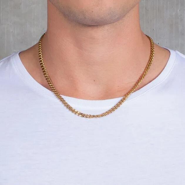 Colar Aco Corrente Curb 5mm Dourado