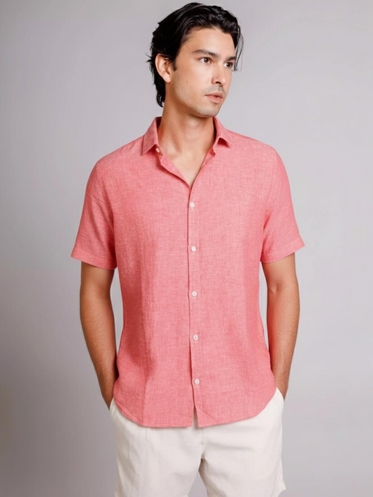 Camisa de Botão MC Linho Pienza Rouge