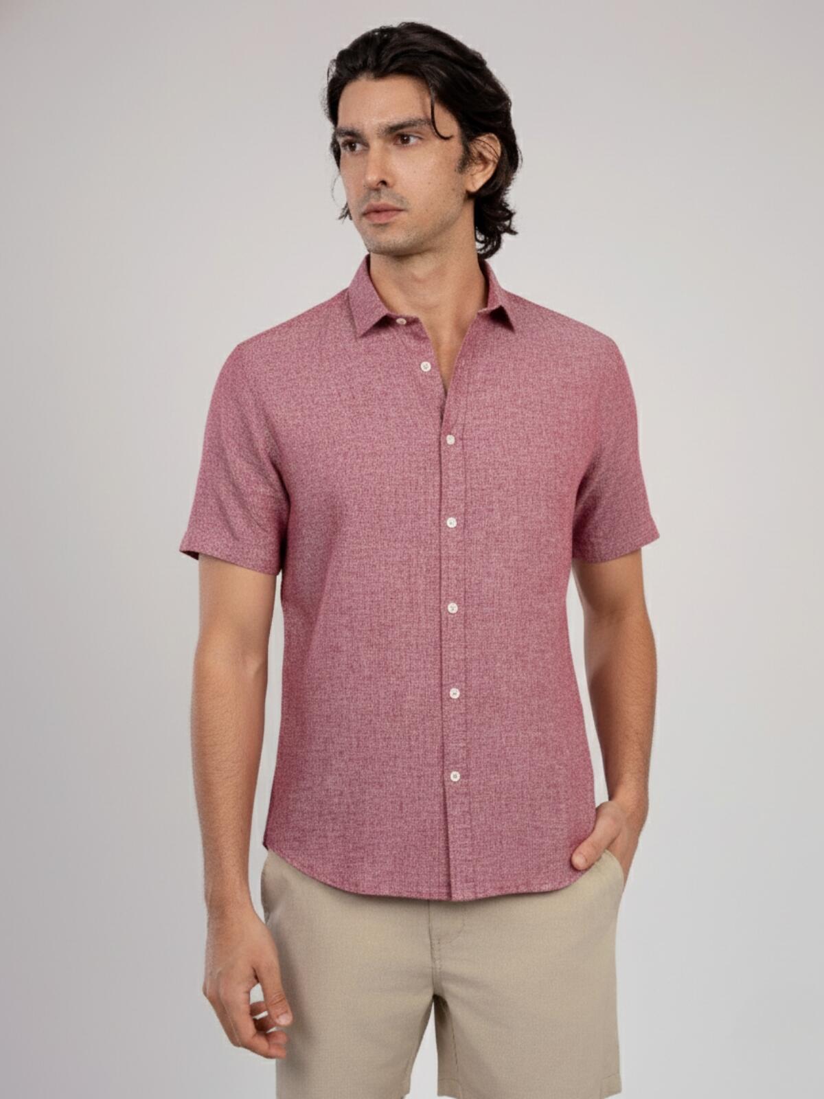 Camisa de Botão MC Linho Pienza Bordô