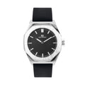 Relogio Masculino Hudson Murray Metal Prata Fundo Preto Pulseira de Couro Preta