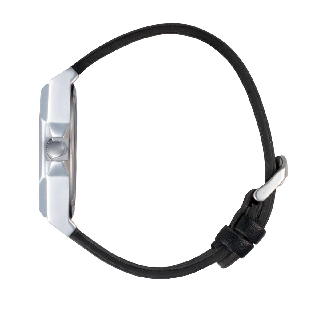 Relogio Masculino Hudson Murray Metal Prata Fundo Preto Pulseira de Couro Preta