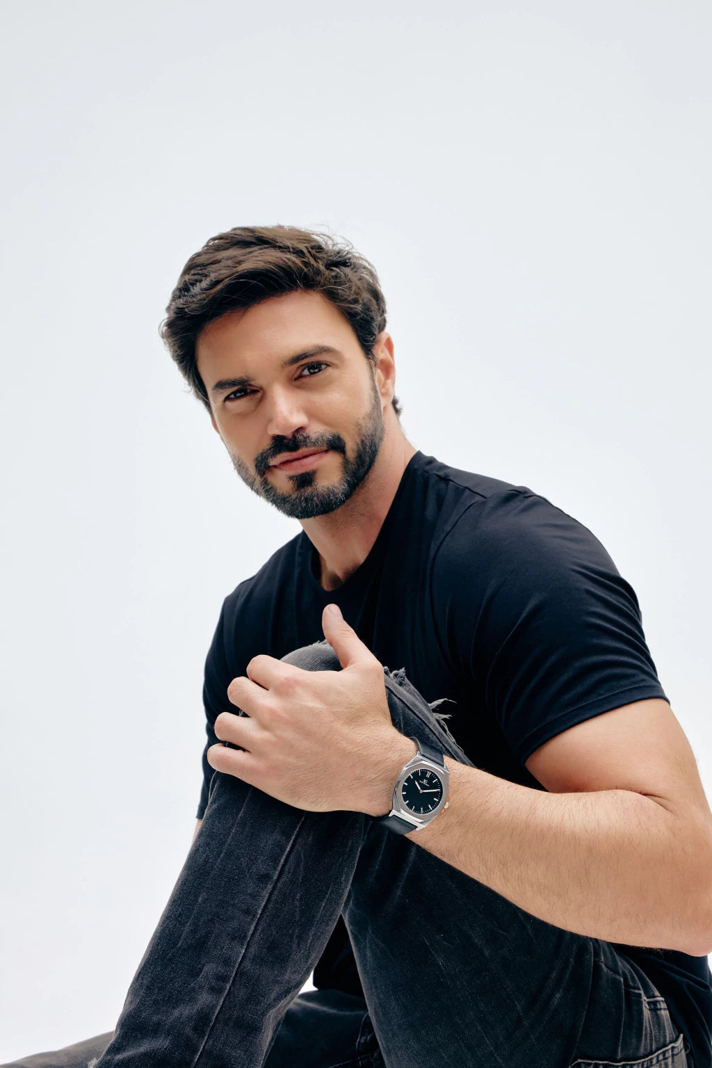 Relogio Masculino Hudson Murray Metal Prata Fundo Preto Pulseira de Couro Preta