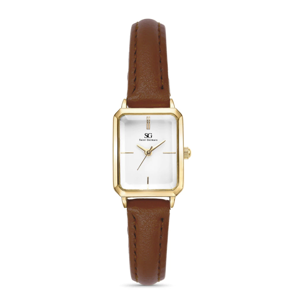 Relogio Feminino Retangular Octavia Couro Marrom e Caixa Dourada